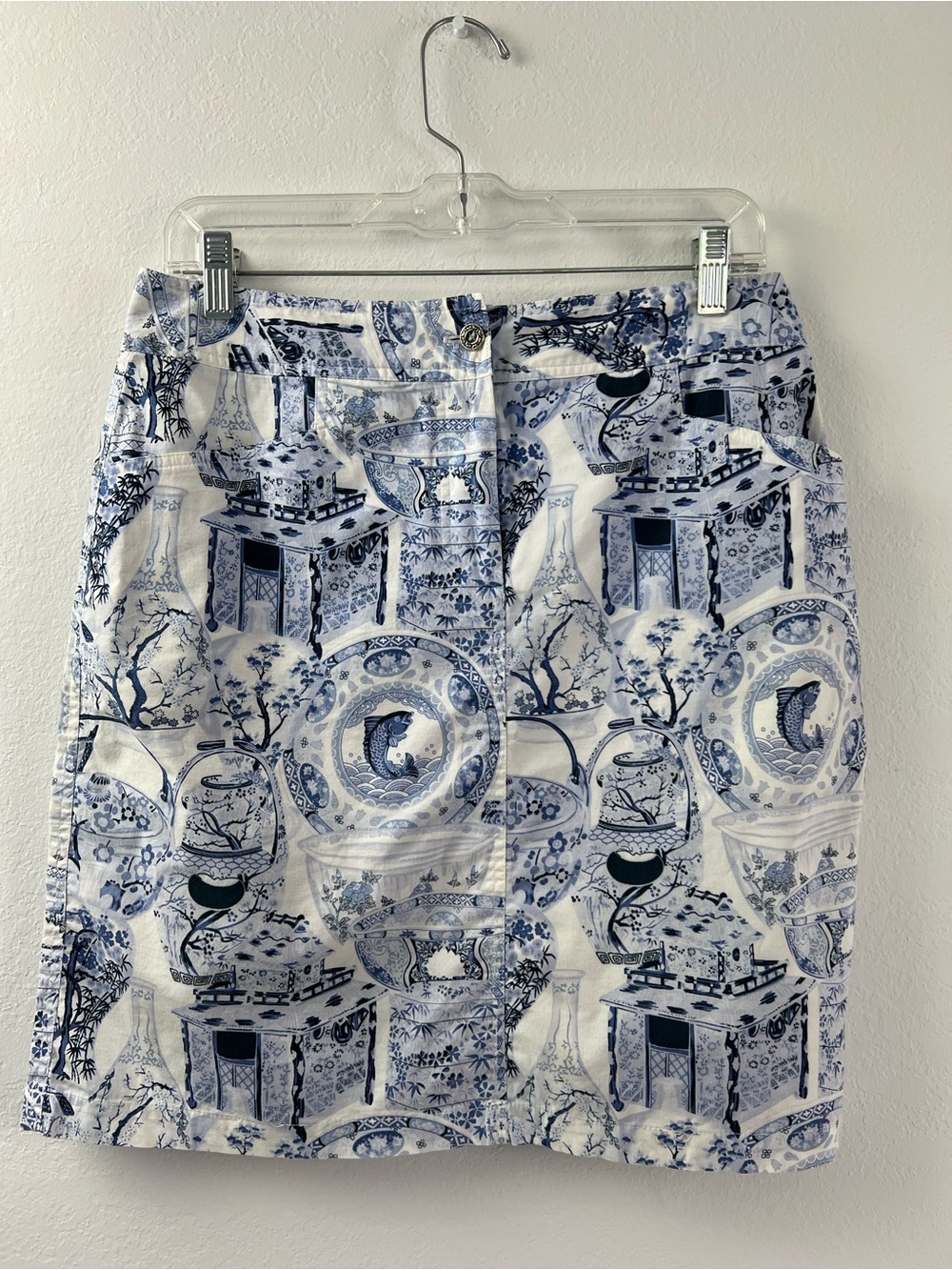Etcetera Blue & White Chinoiserie style Cotton Spandex Mini Skirt